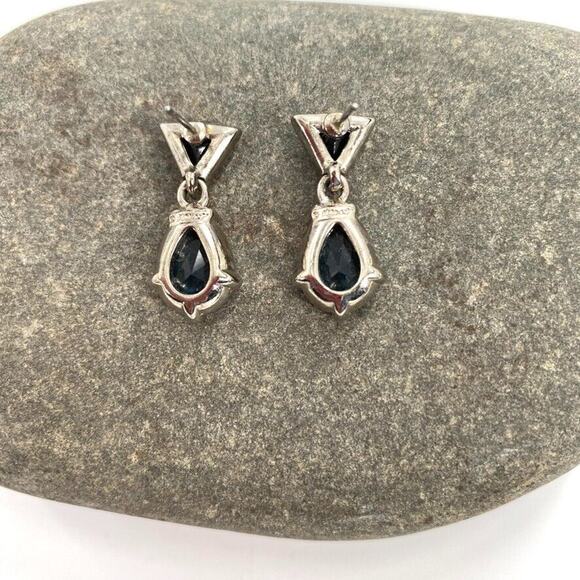Monet Blue Topaz Hematite Dangle Drop Statement Earrings - Picture 7 of 12